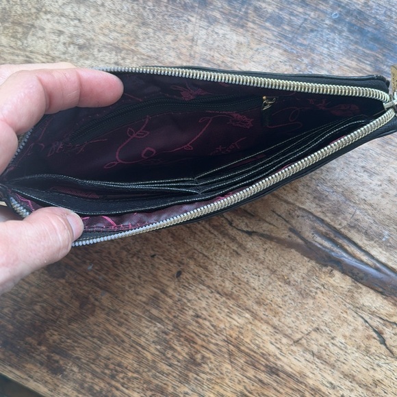 Betsey Johnson Plaid herringbone Wallet wristlet with gold heart & pink logo - Picture 4 of 11